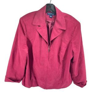 Evan Picone Womens Full Zip Jacket Lined Faux Suede Pocket Pink Size 18W